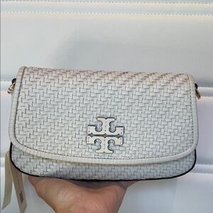 Tory Burch Off White Woven Crossbody Bag